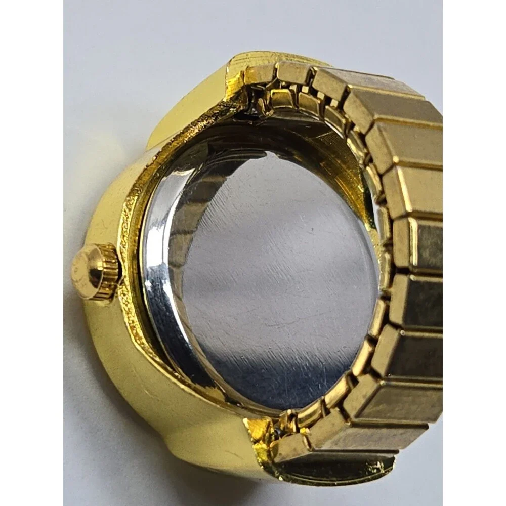 Bozhi Gold Tone Quartz Ring Watch Black Dial Adjustable Finger Retro New Battery